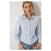 Happiness İstanbul Women's Sky Blue Gather Detailed Shirt