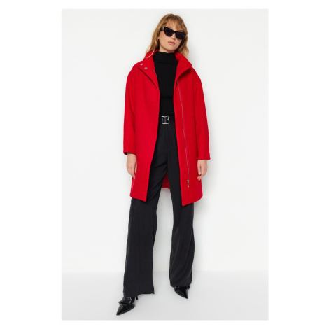 Trendyol červený oversize široký strih dlhý prešívaný kabát