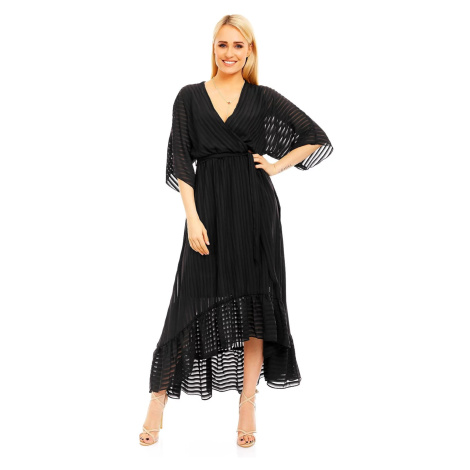 Ľahké dámske šaty s asymetrickou sukňou čierne - Čierna - LULU & LOVE