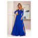 AMBER - Elegantné dlhé krajkové dámske šaty v Chrpová farbe s dekoltom 309-2