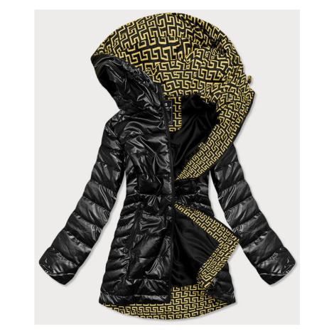 Čierna metalická dámska bunda s kapucňou (W717)