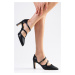 Mio Gusto Alegra Black Women's Heeled Shoes with Double Straps And Buckles.