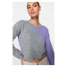 Trendyol Grey Crop Color Block Pletený sveter