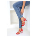 Soho Red Satin Women&#39;s Classic Heeled Shoes 18921