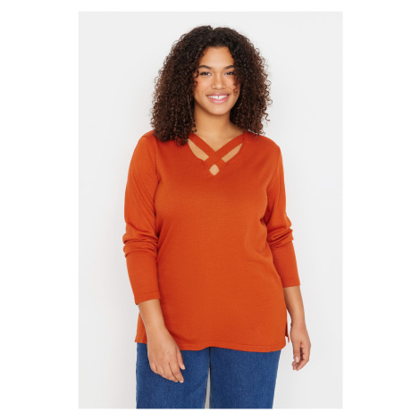 Trendyol Curve Oranžový golier detailný pletený sveter