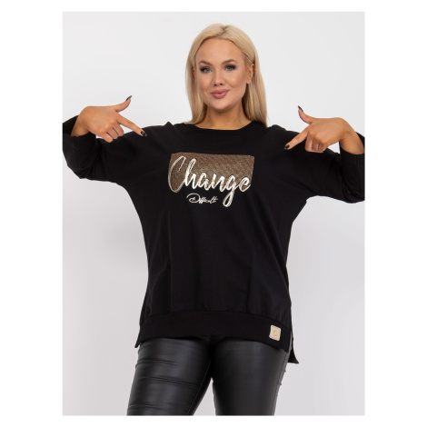 Black plus size blouse with gold Daminia appliqué