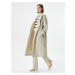 Koton Trench Coat Midi Length Double Breasted Collar Buttoned Pocket Belted