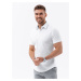 Ombre Men's knitted slim fit shirt with short sleeves and collar - white