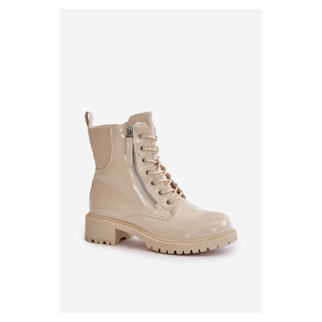 Lacquered ankle boots Workery with zip insulated beige Ravanthia