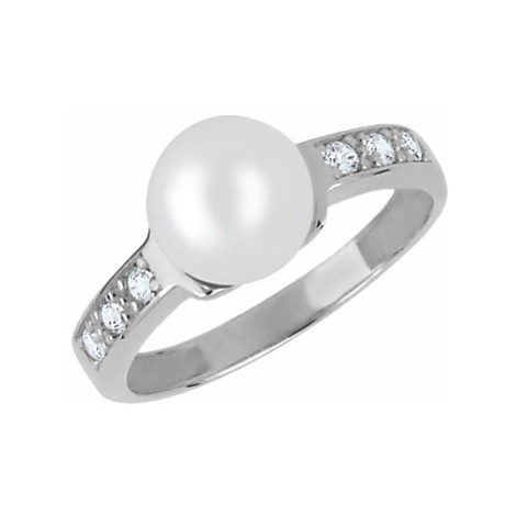 Brilio Pôvabný prsteň z bieleho zlata s kryštálmi a pravou perlou 225 001 00237 07 56 mm