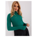 Green fitted ribbed turtleneck sweater