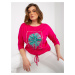 Fuchsia blouse in plus size with print and appliqué