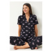 Happiness İstanbul Women's Black Heart Shirt Trousers Pajama Set