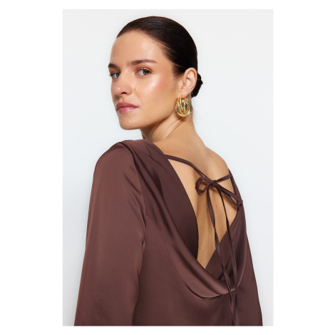 Trendyol Brown Back Detailed Satin Woven Blouse