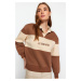 Trendyol Brown Thick Fleece Inside Regular/Normal Fit Embroidered Polo Neck Knitted Sweatshirt