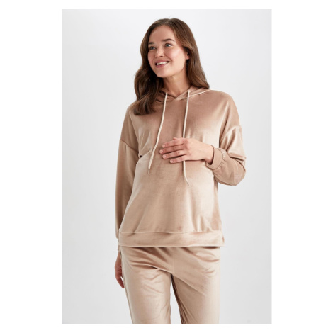 DEFACTO Velvet Maternity Sweatshirt with Hooded Sleeves and Flywheel