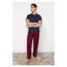 Trendyol Navy Blue Regular Fit Plaid Knitted Pajama Set