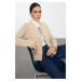 Trendyol Beige Crew Neck Zippered Coat-Look Knitwear Cardigan