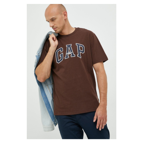 Bavlnené tričko GAP hnedá farba, jednofarebné