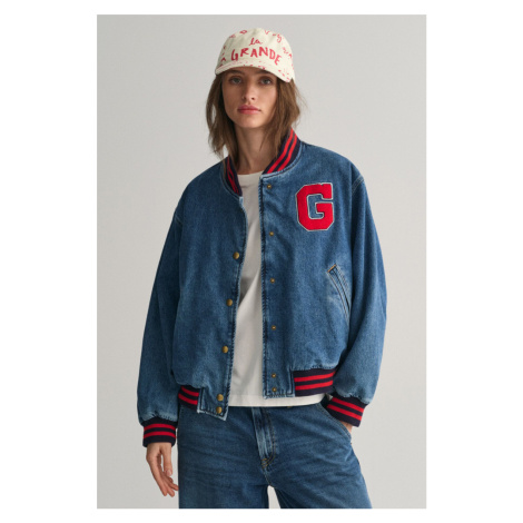 BUNDA GANT DENIM VARSITY JACKET SEMI LIGHT BLUE BROKEN IN