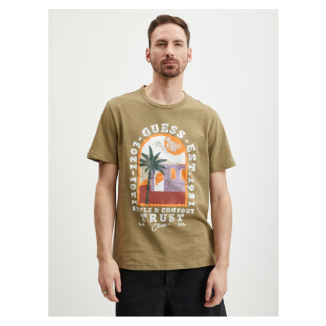 Béžové pánske tričko Guess Palm Window