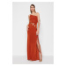 Trendyol Cinnamon Knitted Evening Dress With Window/Cut Out Detail