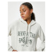 Koton Oversize Sweatshirt Hooded College Printed Kangaroo Pocket Ribbon