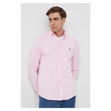 Bavlnená košeľa Polo Ralph Lauren pánska, ružová farba, regular, s golierom button-down, 7106544