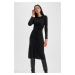 DEFACTO Bodycon Round Neck Midi Long Sleeve Dress