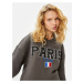 Koton Shirt Collar Sweatshirt Paris Printed Embroidered Long Sleeve Cotton