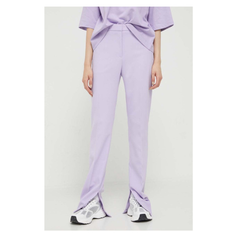 Nohavice HUGO dámske, fialová farba, rovné, vysoký pás Hugo Boss