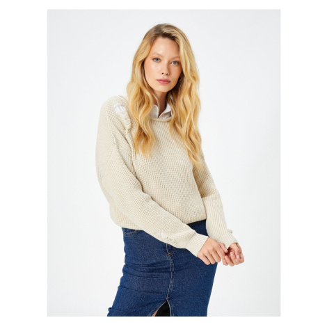 Koton Knit Sweater Openwork Long Sleeve Off-Shoulder