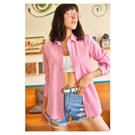 Olalook Women's Candy Pink Basic Woven Poplin Shirt