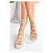 Fox Shoes Beige Women's Thick-soled Ankle Strap Sandals