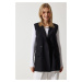 Happiness İstanbul Woman's Black Shawl Collar Double Breasted Woven Vest