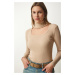 Happiness İstanbul Women's Cream Cut Out Detailed Turtleneck Corded Knitted Blouse