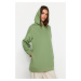 Trendyol Mint Hooded Pocket Scuba Knitted Wide Fit Oversize Sweatshirt