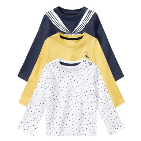 lupilu® Detské bavlnené tričko s dlhým rukávom pre bábätká BIO, 3 kusy (biela/žltá/námormícka mo