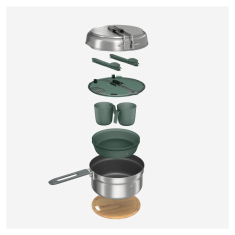 Kempingový riad 500 pre 2 osoby antikorový nepriľnavý 15 dielov QUECHUA