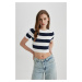 DEFACTO Crop Striped Crew Neck Short Sleeve Knitted T-Shirt