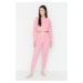 Trendyol Pink Button Detailed Crop Corduroy Pajamas Set