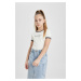 DEFACTO Girls Crew Neck Crop Printed Short Sleeve T-Shirt