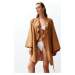 Trendyol Brown Belted Mini Woven Ruffle 100% Cotton Kimono&amp;Kaftan