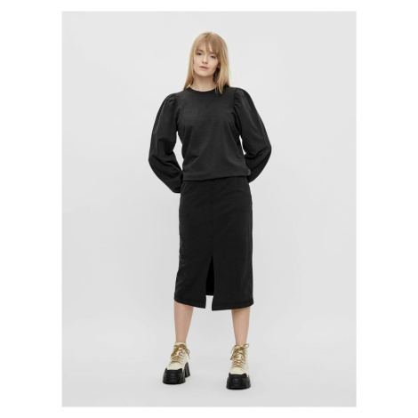 Black Pencil Midi Skirt with Slit Pieces Gahoa - Women's