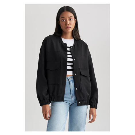 DEFACTO Water Repellent College Collar Snap Pocket Basic Plain Bomber Jacket