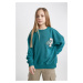 DEFACTO Girl Oversize Fit Wide Pattern Crew Neck Sweatshirt