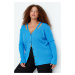 Trendyol Curve Blue V-Neck Tape Detailed Knitwear Cardigan with Buttons