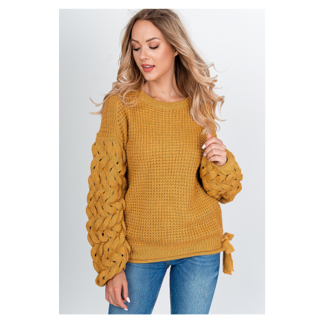 Women's knitted sweater with bows - mustard