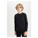 DEFACTO Boy Regular Fit Seasonal Basic Crew Neck Long Sleeve Cotton Black T-Shirt