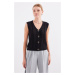 Bigdart 15882 Buttoned Short Knitwear Vest - Black